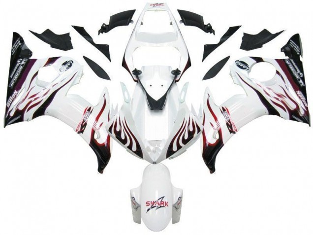 Carénage Moto R6 03-05 - Blanc Noir Rouge Flamme