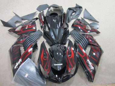 Carénage Moto ZX14R ZZR 1400 06-11 - Noir Rouge Flamme Ninja