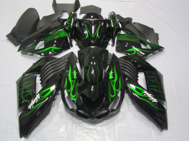 Carénage Moto ZX14R ZZR 1400 06-11 - Noir Vert Flamme Ninja